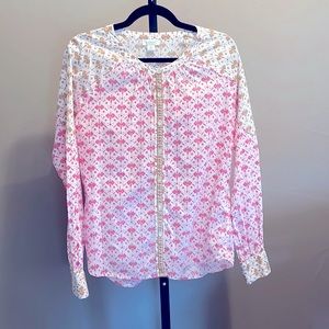 Pink White Beige Sundance Catalog cotton blouse shirt